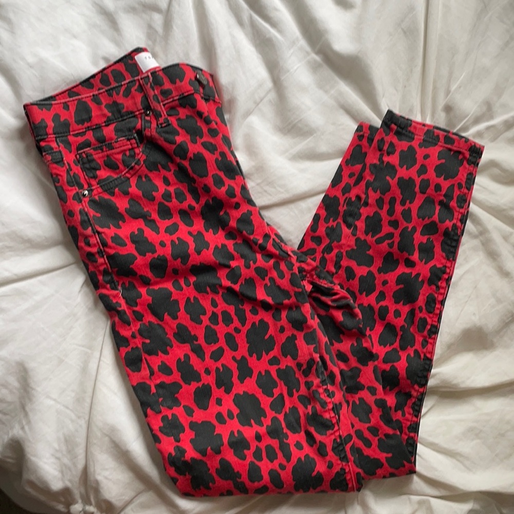 Top shop red cow print skinny Jean